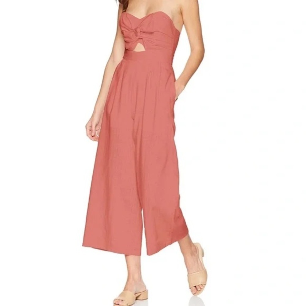 ASTR The Label Mara Linen Blend Jumpsuit Women’s Strapless Bow Front Size M